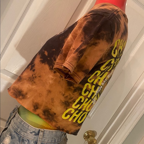 Chemistry Black and Orange Reverse Tie Dye Choose Happy Graphic Crop T-Shirt - Picture 6 of 14